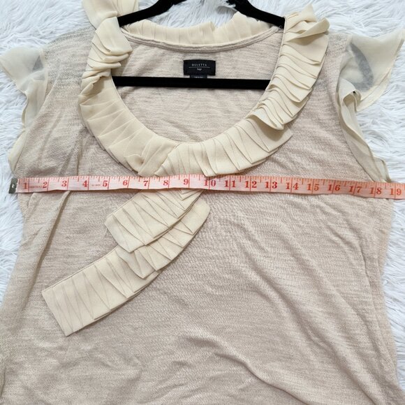 Women Deletta Anthropologie Ruffle Short Sleeve Blouse in Cream Size Large - Picture 5 of 6